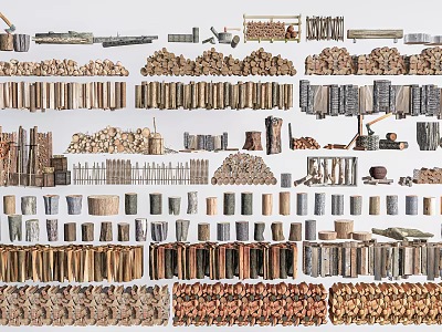 Diverse Stone and Wood Materials Collection with Logs Planks and Stones 3d model
