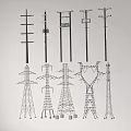 Different Types of Utility Poles and Transmission Towers with Electrical Components