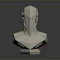 Abstract Metallic Character Sculpture With Polyhedral Geometric Head And Shiny Base