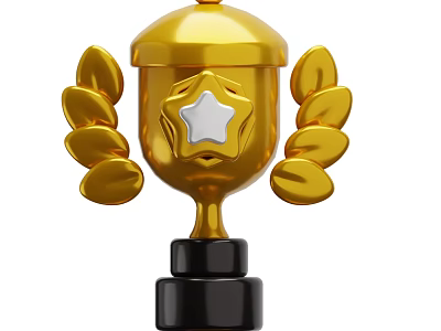 Golden Trophy Decorative Ornament Set With Leaf Decorations White Star And Black Base 3d model