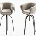 Modern Light Gray Velvet Bar Stools with Wooden Armrests and Metal Legs