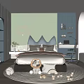 Kids Room Design With Cloud Shaped Lamp Stuffed Lion Alpaca Toys Round Rug Desk Bookshelf