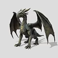 Mythical Flying Dragon With Large Wings Scaly Body Standing In Gray Background