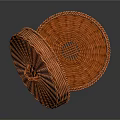 Handwoven Round Brown Wicker Basket With Open Lid And Storage Design