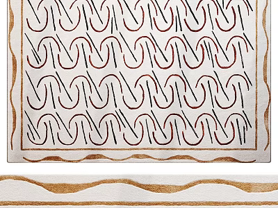 Square Area Rug With Wavy Pattern White Background Red And Brown Lines Decorative Border 3d model