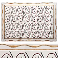 Square Area Rug With Wavy Pattern White Background Red And Brown Lines Decorative Border