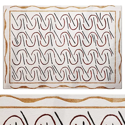 Square Area Rug With Wavy Pattern White Background Red And Brown Lines Decorative Border 3d model