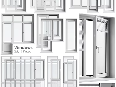17 Pieces Windows Set With Various Styles For Home Interior And Exterior 3d model
