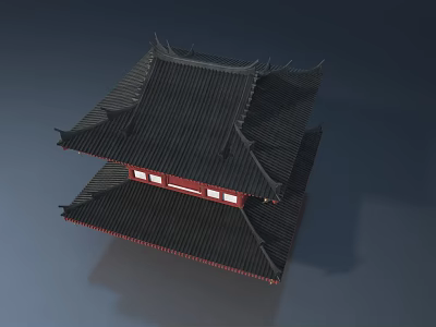 Traditional Chinese Architecture With Classic Swing Door And Black Tile Roof 3d model