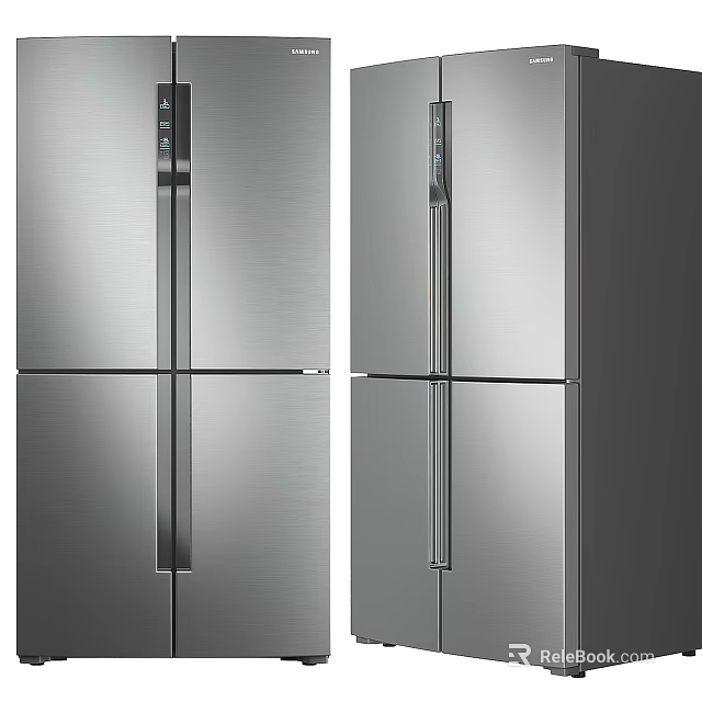 Modern Stainless Steel Refrigerator Freezer With Sleek Double Doors Design 3d model 