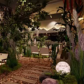 Tropical Bar Interior Design With Lush Green Plants And Cozy Seating Areas