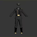 Dark Formal Uniform With Golden Buttons Decorations Cap And Black Boots