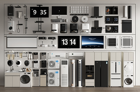 Household appliances combination refrigerator air conditioner washing machine range hood water heater TV sweeping robot sink 3d model
