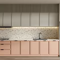 Modern Minimalist Kitchen Interior With Speckled Countertop Drawers And Light Toned Cabinets