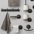 Wall Mounted Daily Washing Accessories With Black Metal Towel Rack And Paper Holder