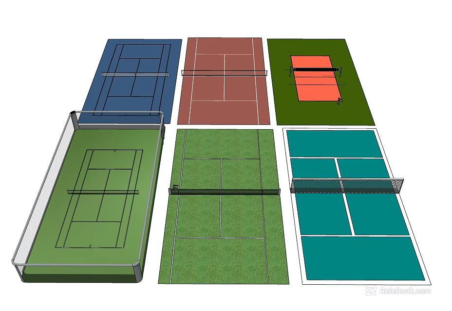 Sports Equipment Various Sports Courts With Different Colors Surfaces And Multiple Types For Games 3d model 