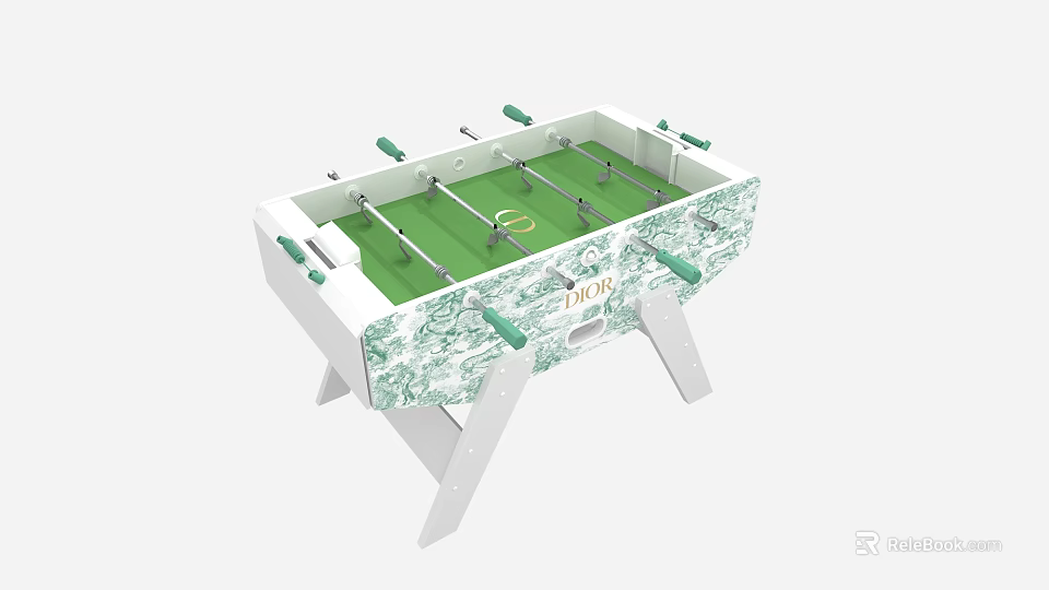 Interactive Foosball Table With Green Playing Surface And White Frame Design 3d model 
