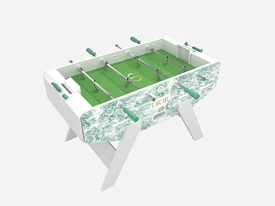 Interactive Foosball Table With Green Playing Surface And White Frame Design 3d model