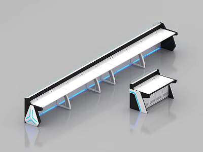 Modern Monitoring Room Console Design With Blue Lighting And Auxiliary Desk 3d model