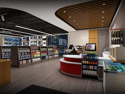 Modern Supermarket Department Store Interior With Organized Shelves Products Checkout Counter And Bright Lighting 3d model