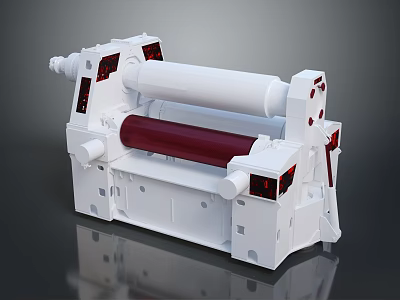Industrial Rolling Mill Machine With White Frame Red Roller And Black Components 3d model