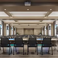 Conference Room Interior Design With Arranged Tables Chairs Projector Wooden Ceiling And Flooring