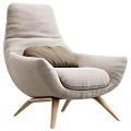 Light Gray Upholstered Single Sofa With Brown Cushion And Wooden Legs Modern Design