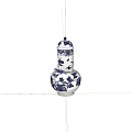 Blue and White Gourd Shaped Ceramic Vase with Floral and Bird Patterns and Lid