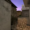 Garden Landscape With Stone Paved Courtyard White Building Tile Roof And Red Motorcycle