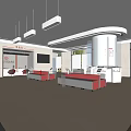 Modern Government Service Hall With White Reception Desk Red Logo And Self Service Kiosk