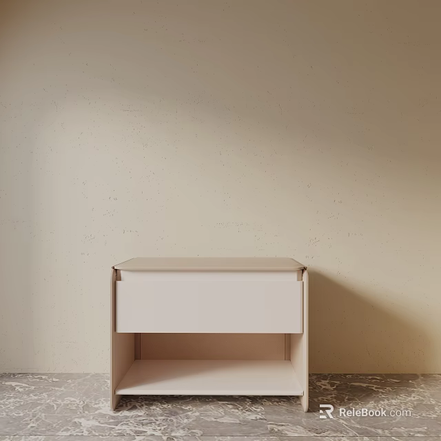 Light Pink Bedside Table With Single Drawer Against Beige Wall And Grey Patterned Floor 3d model