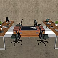 Modern Office Desk Workstation With Ergonomic Chairs Laptop And Potted Plant