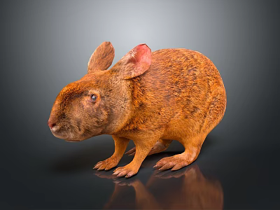 Orange Rabbit With Red Ears Standing On Dark Background With Reflection 3d model