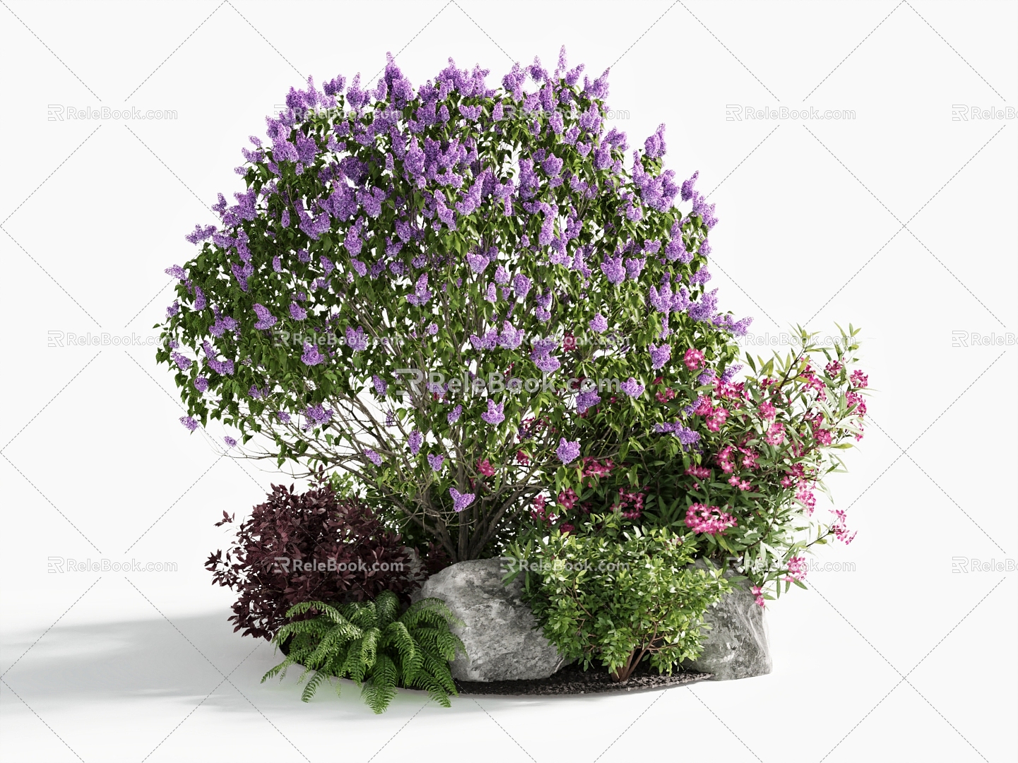 Green Plant Landscaping Landscape Sketch Green Plant Stones, Shrubs, Flowers and Grass model