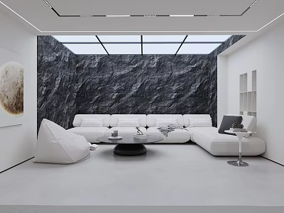 Minimalist Villa Balcony With White Sofas And Large Windows 3d model