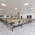 Spacious Clean School Cafeteria With Tables And Chairs 3d model