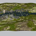 Waterfront Landscape Featuring Lush Green Vegetation Rocky Terrain And Serpentine Water Body With Connecting Pathways