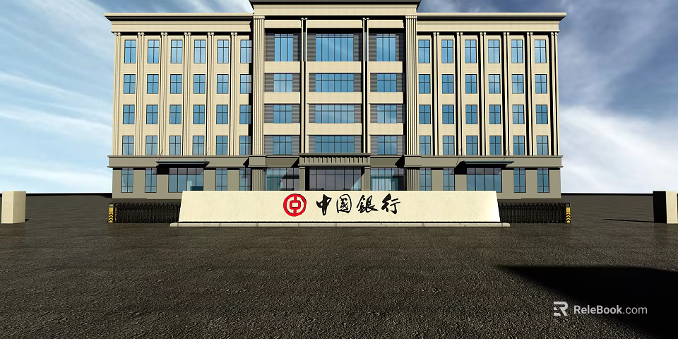 Bank of China Building Exterior With Modern Architectural Design And Glass Windows 3d model 