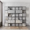 Gray Modern Display Shelf With Metal Frame Multiple Compartments For Books And Decorative Items