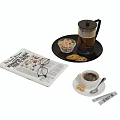 Morning Coffee Cup With French Press Sugar Cubes Cookies Newspaper And Eyeglasses