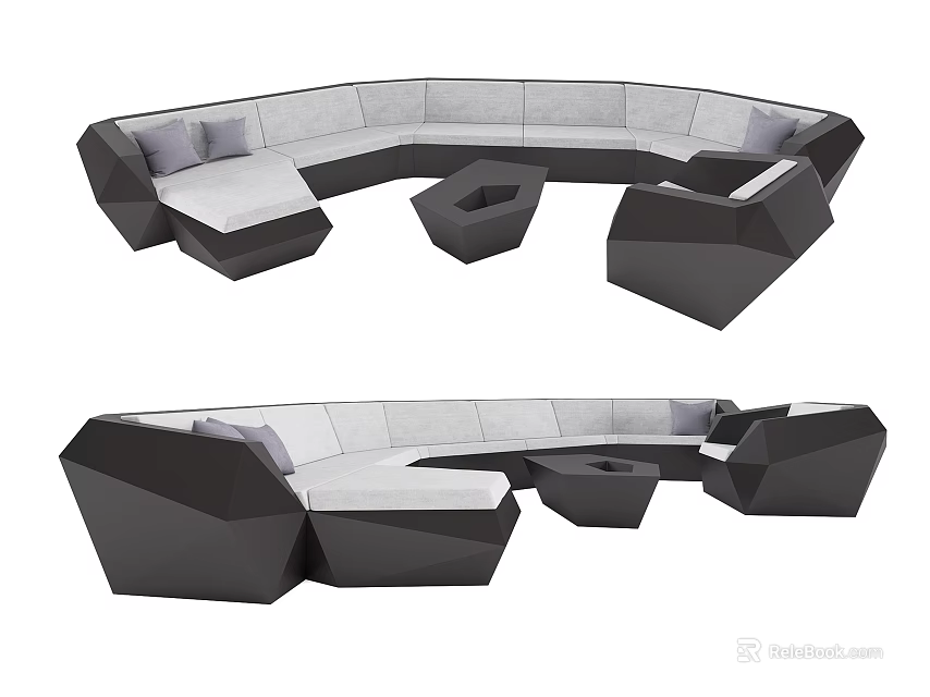 Modern Geometric Modular Sofa And Coffee Table Set With Black Gray Seating Design 3d model