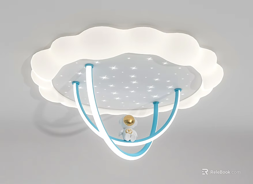 Cloud Shaped Kids Room Ceiling Light With Star Pattern And Blue Accents 3d model