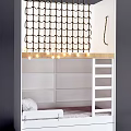 Modern Bunk Bed With White Ladder Storage Shelves Net And String Lights 3d model