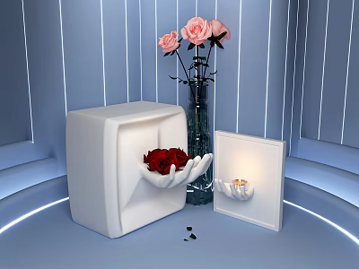 Decorative Ornament Set with Hand Sculpture Red Roses Vase and Candle Holder 3d model