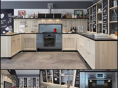 Modern Kitchen Interior With Light Wooden Cabinets Island Counter And Appliances 3d model