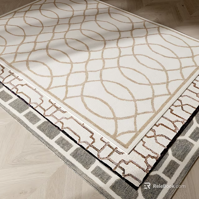 Square Rug With Circular Geometric Pattern Beige White Modern Home Decor 3d model