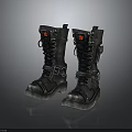 Black Lace Up Boots With Red Accents Metal Buckles And Thick Durable Soles