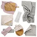 Gray Linen Table Linens With Wooden Cutting Board And Utensils Dinnerware Set For Kitchen