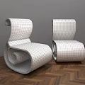 Modern Scroll Leisure Chairs With Blue White Stripes And Silver Finish On Herringbone Wooden Floor