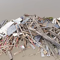Recycled Wooden Planks And Stone Slabs In Construction Debris Pile